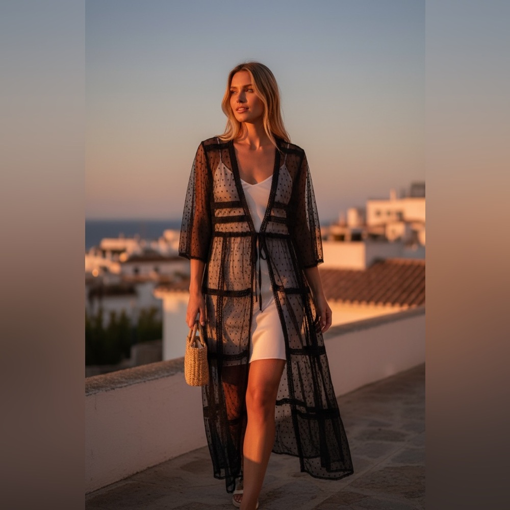Hayden Los Angeles Sheer Black Kimono Duster Size/Medium NWT